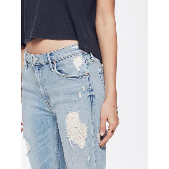 MOTHER The Sinner Distressed Cropped Jeans Thanks for Nothin Light Wash size 27 - Picture 3 of 11